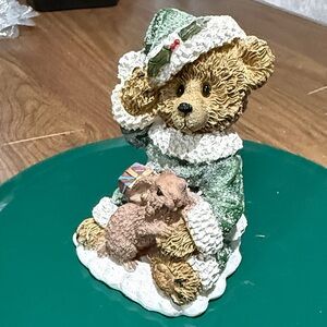 Charming Green and Cream Teddy Bear Figurine